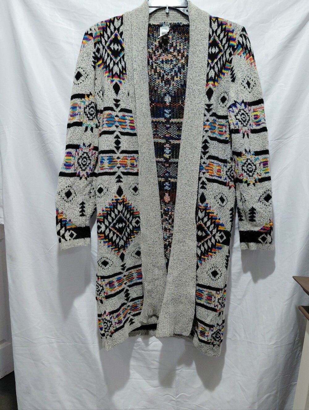 Mintee 16 Multicolor Geometric Open-Front Cardigan in Light Gray XL